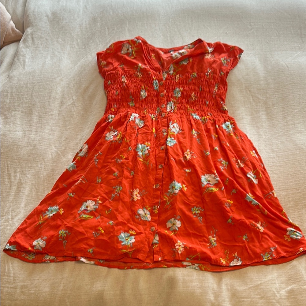Free People Red and White Pleated Sundress with Flutter Cap Sleeves